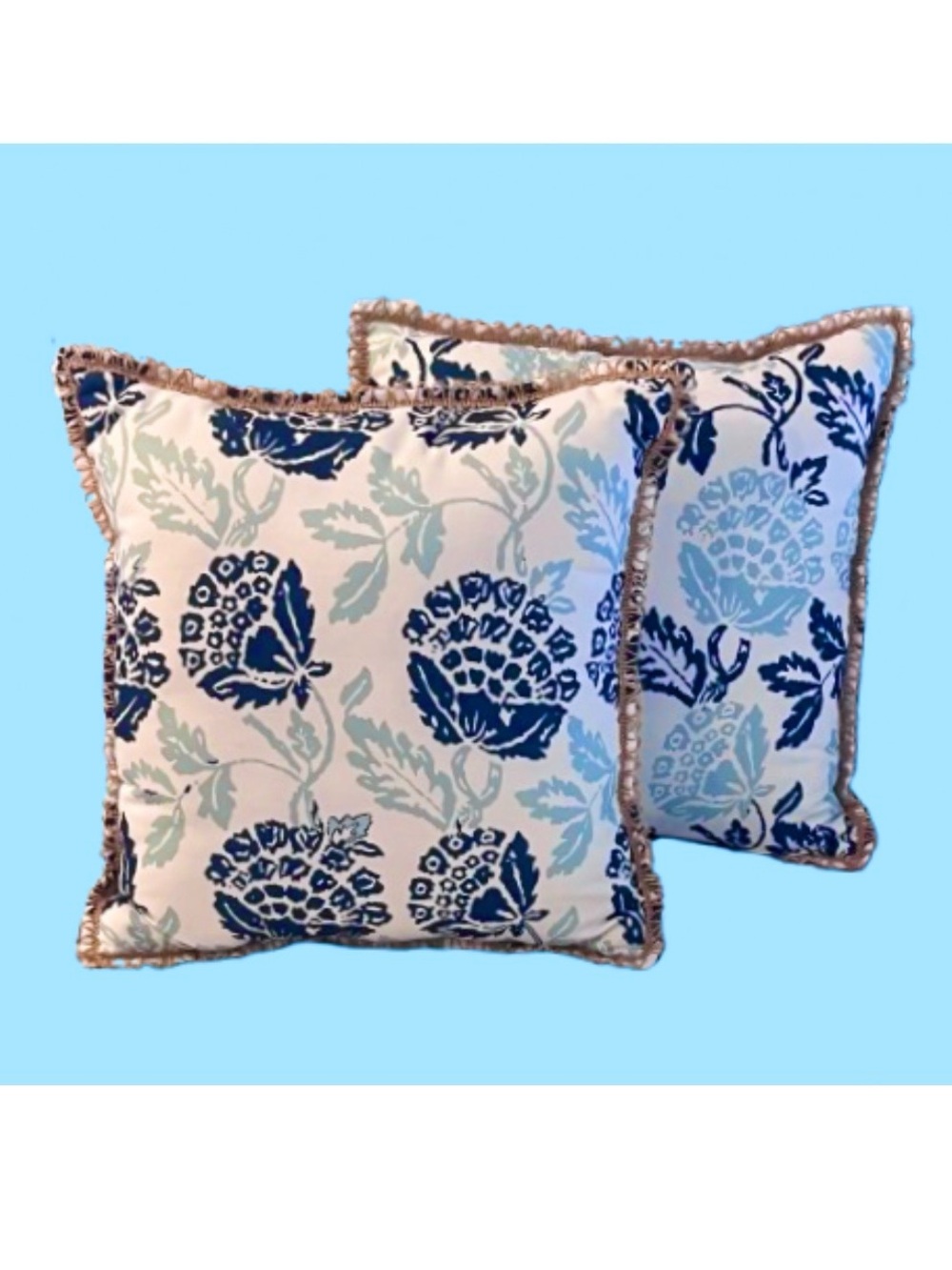 NWOT- Set of 2- Outdoor Coastal Decorative Floral Pillows. 19”x 19”